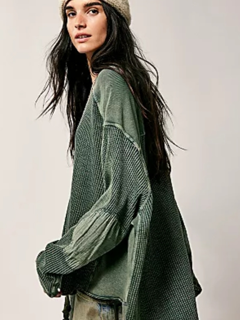 Free People One Arlo Style Overssize Thermal Waffle Knit Women's Sweater Top .